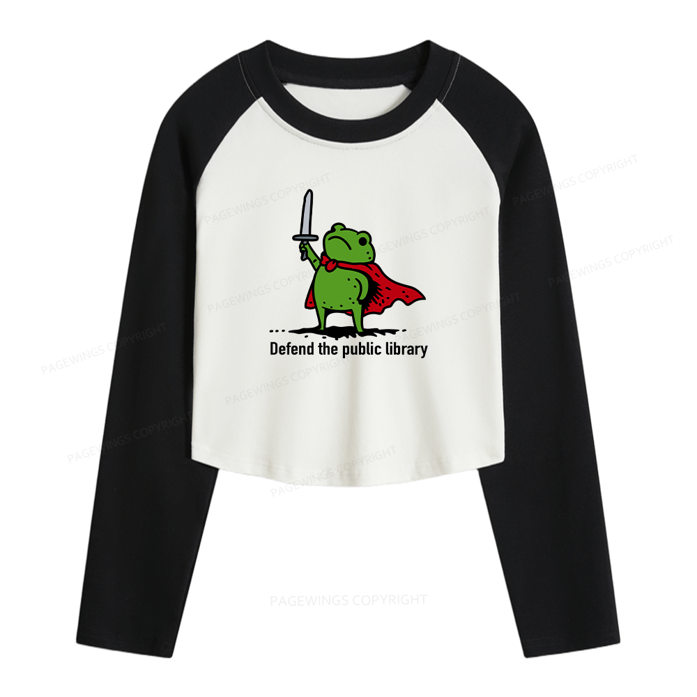 Pagewings Defend The Public Library Women Long Sleeve Crop Raglan T-shirt