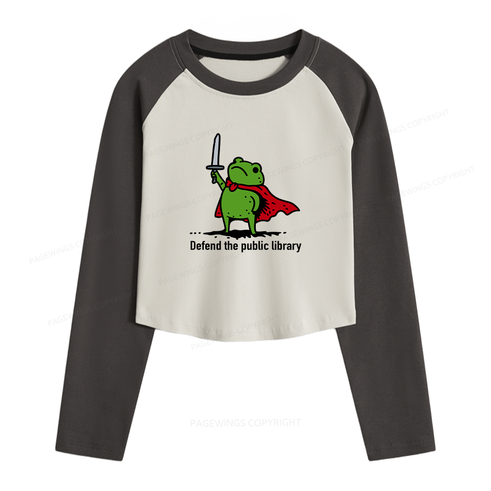 Pagewings Defend The Public Library Women Long Sleeve Crop Raglan T-shirt