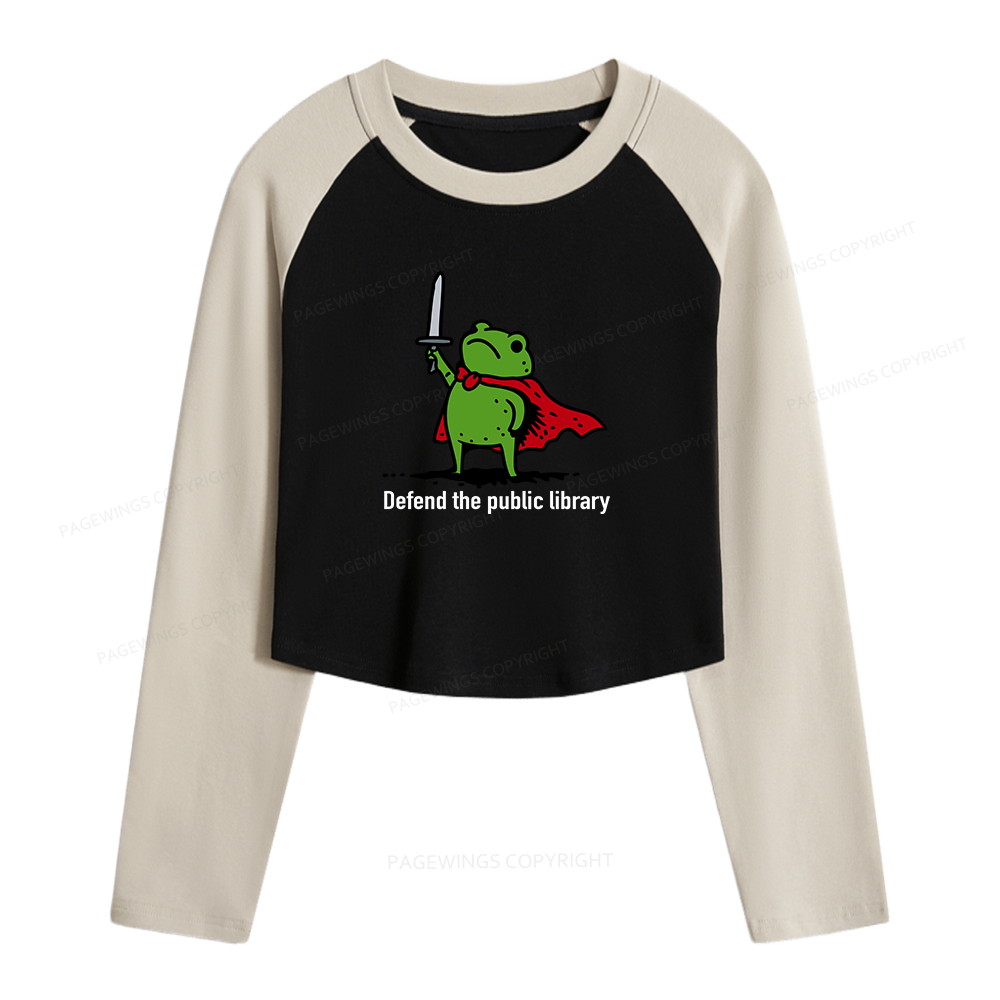 Pagewings Defend The Public Library Women Long Sleeve Crop Raglan T-shirt