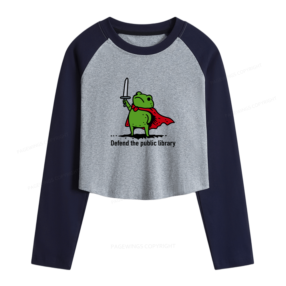 Pagewings Defend The Public Library Women Long Sleeve Crop Raglan T-shirt