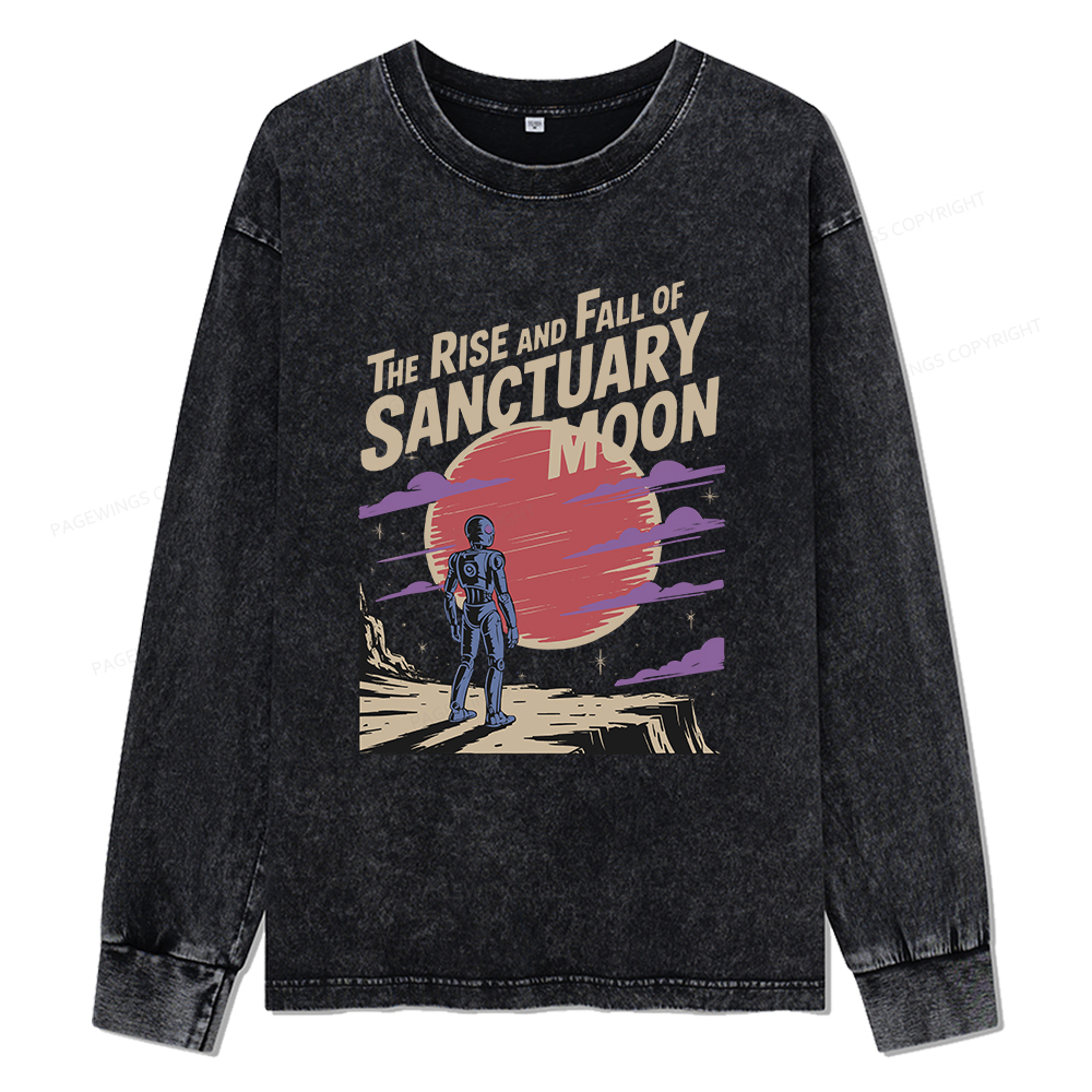 Pagewings The Rise And Fall Of Sanctuary Moon Unisex Washed Long Sleeve T-shirt