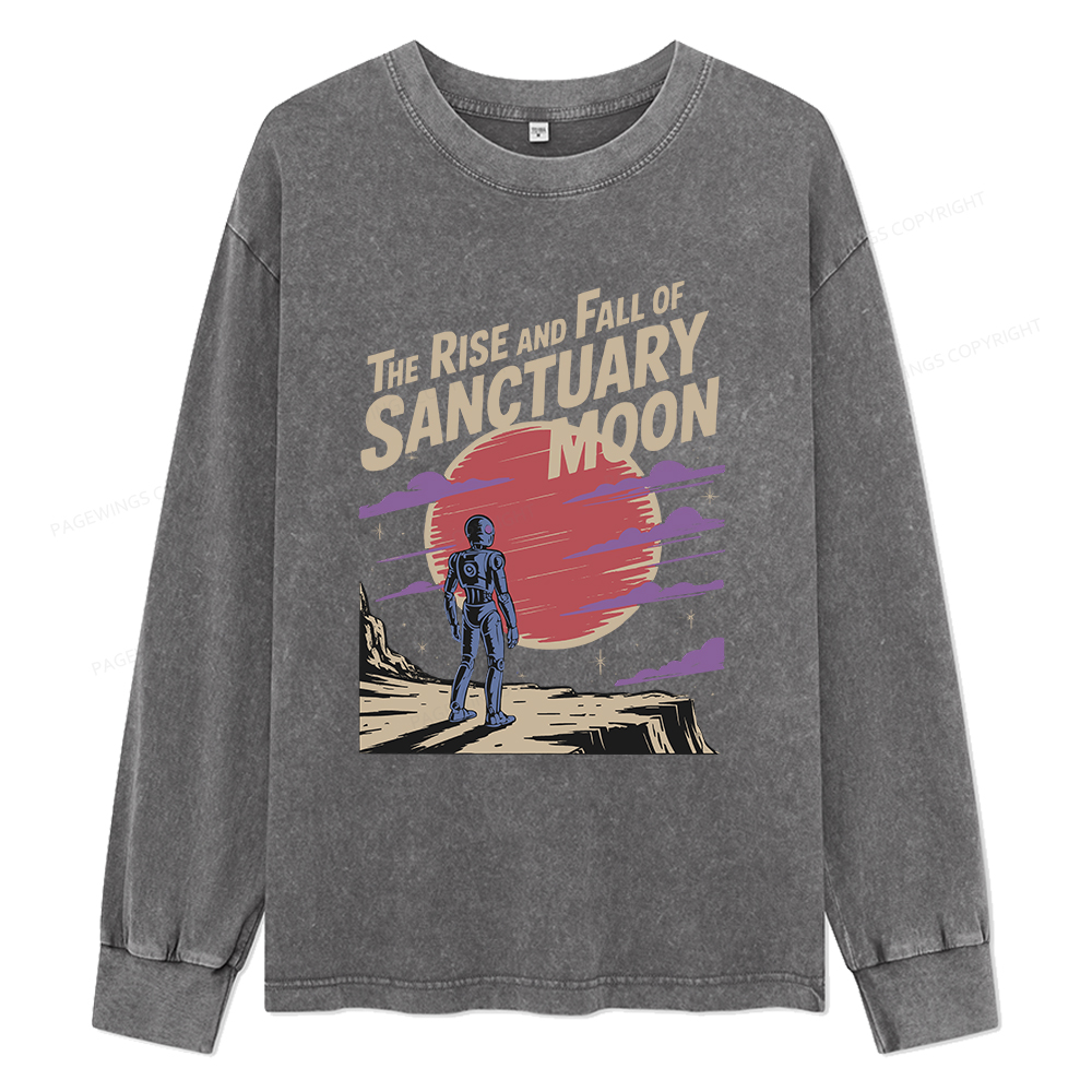 Pagewings The Rise And Fall Of Sanctuary Moon Unisex Washed Long Sleeve T-shirt