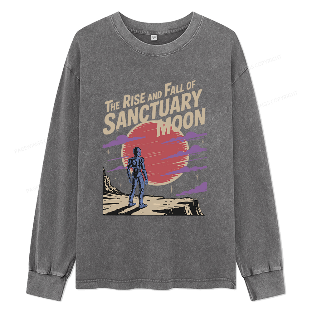 Pagewings The Rise And Fall Of Sanctuary Moon Unisex Washed Long Sleeve T-shirt