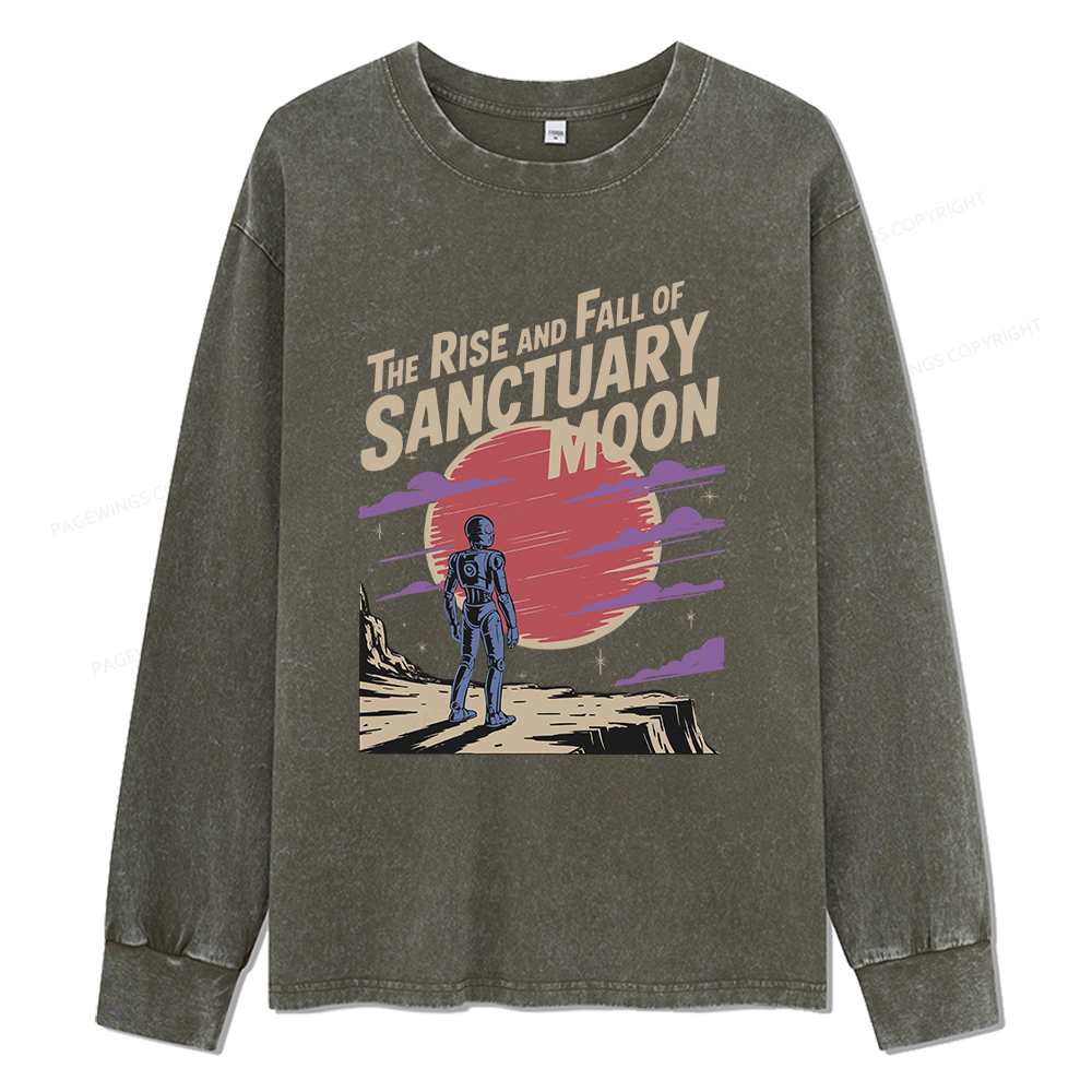 Pagewings The Rise And Fall Of Sanctuary Moon Unisex Washed Long Sleeve T-shirt