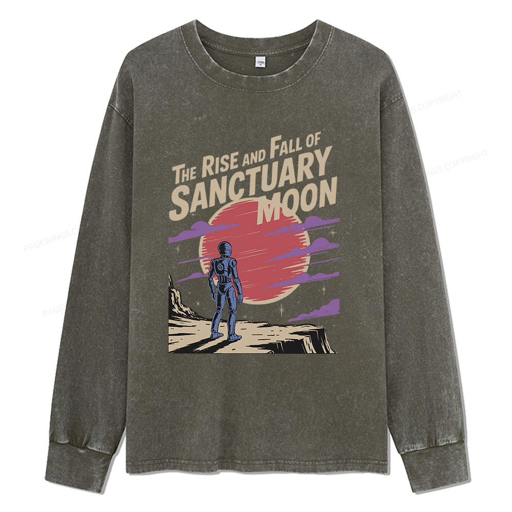 Pagewings The Rise And Fall Of Sanctuary Moon Unisex Washed Long Sleeve T-shirt