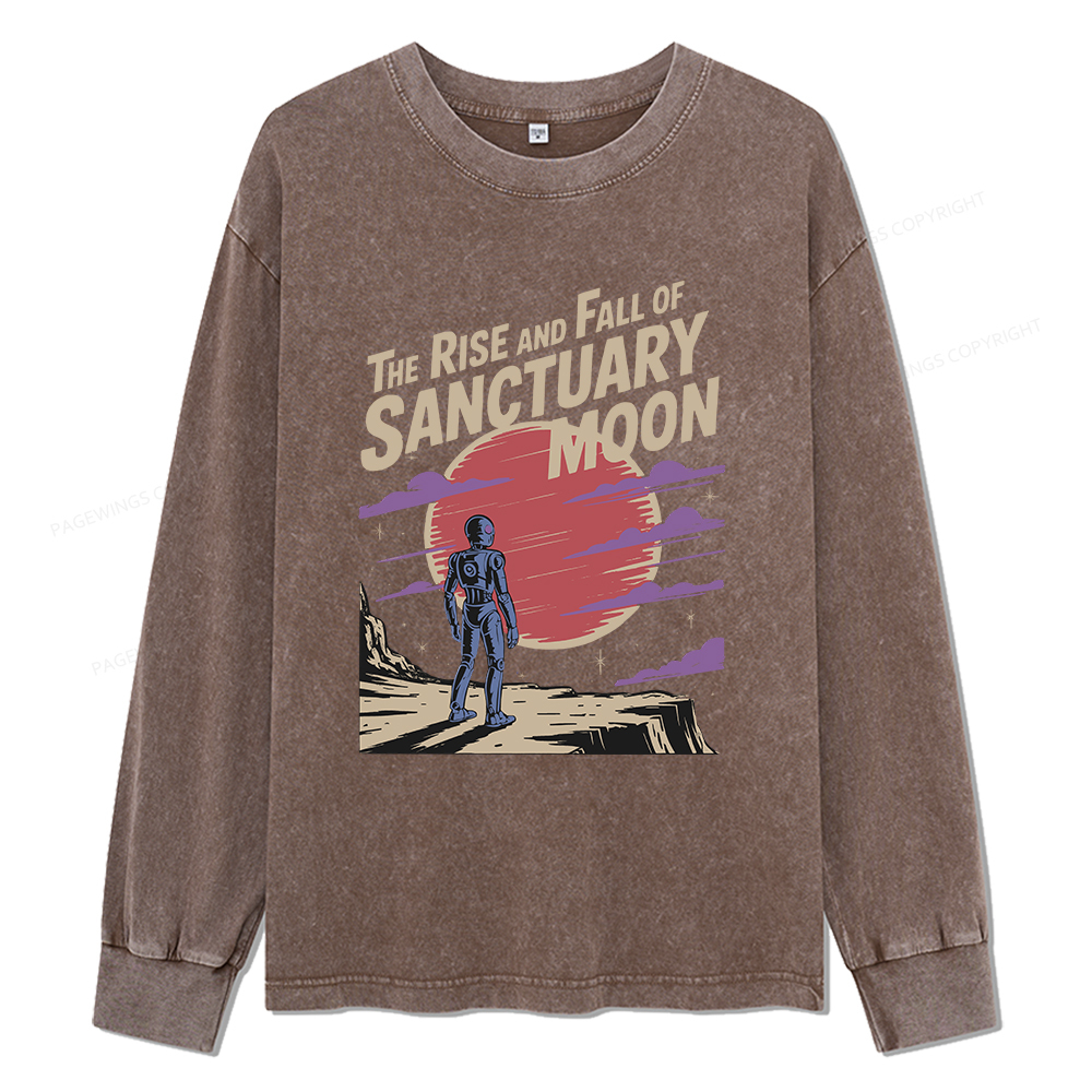 Pagewings The Rise And Fall Of Sanctuary Moon Unisex Washed Long Sleeve T-shirt