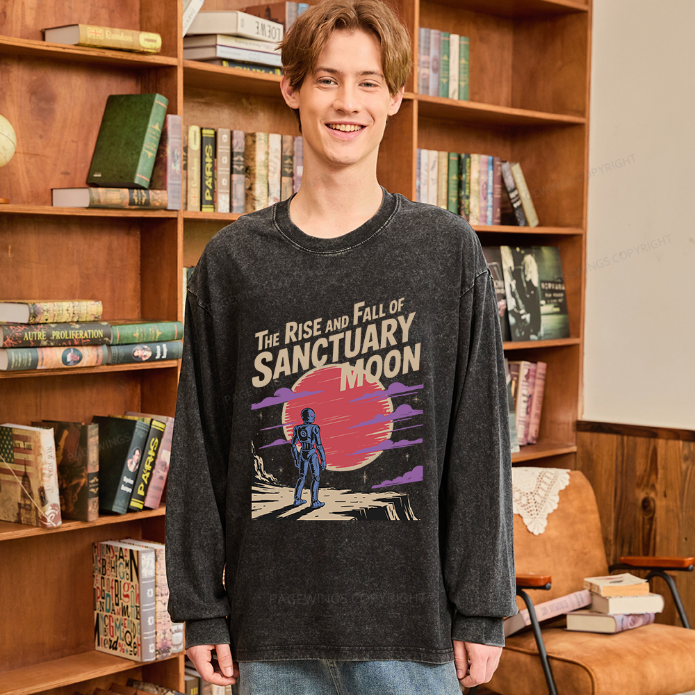 Pagewings The Rise And Fall Of Sanctuary Moon Unisex Washed Long Sleeve T-shirt