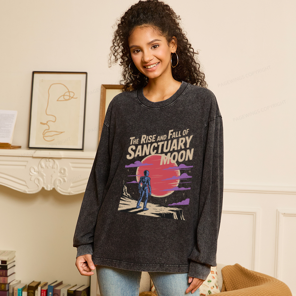 Pagewings The Rise And Fall Of Sanctuary Moon Unisex Washed Long Sleeve T-shirt