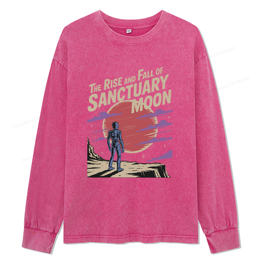 Pagewings The Rise And Fall Of Sanctuary Moon Unisex Washed Long Sleeve T-shirt
