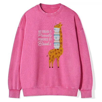 Pagewings My Brain Is Proudly Powered By Books Unisex Washed Sweatshirt