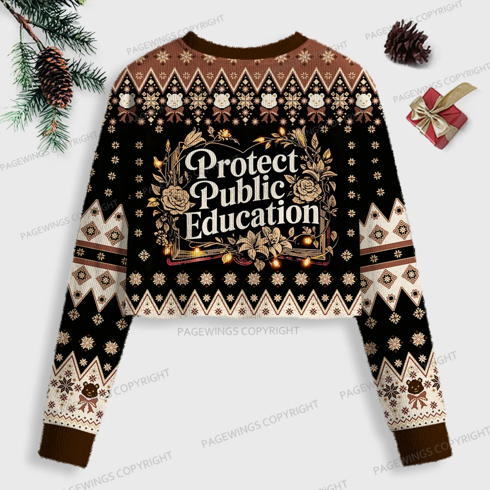 Pagewings Protect Public Education Women Ugly Crop Sweatshirt