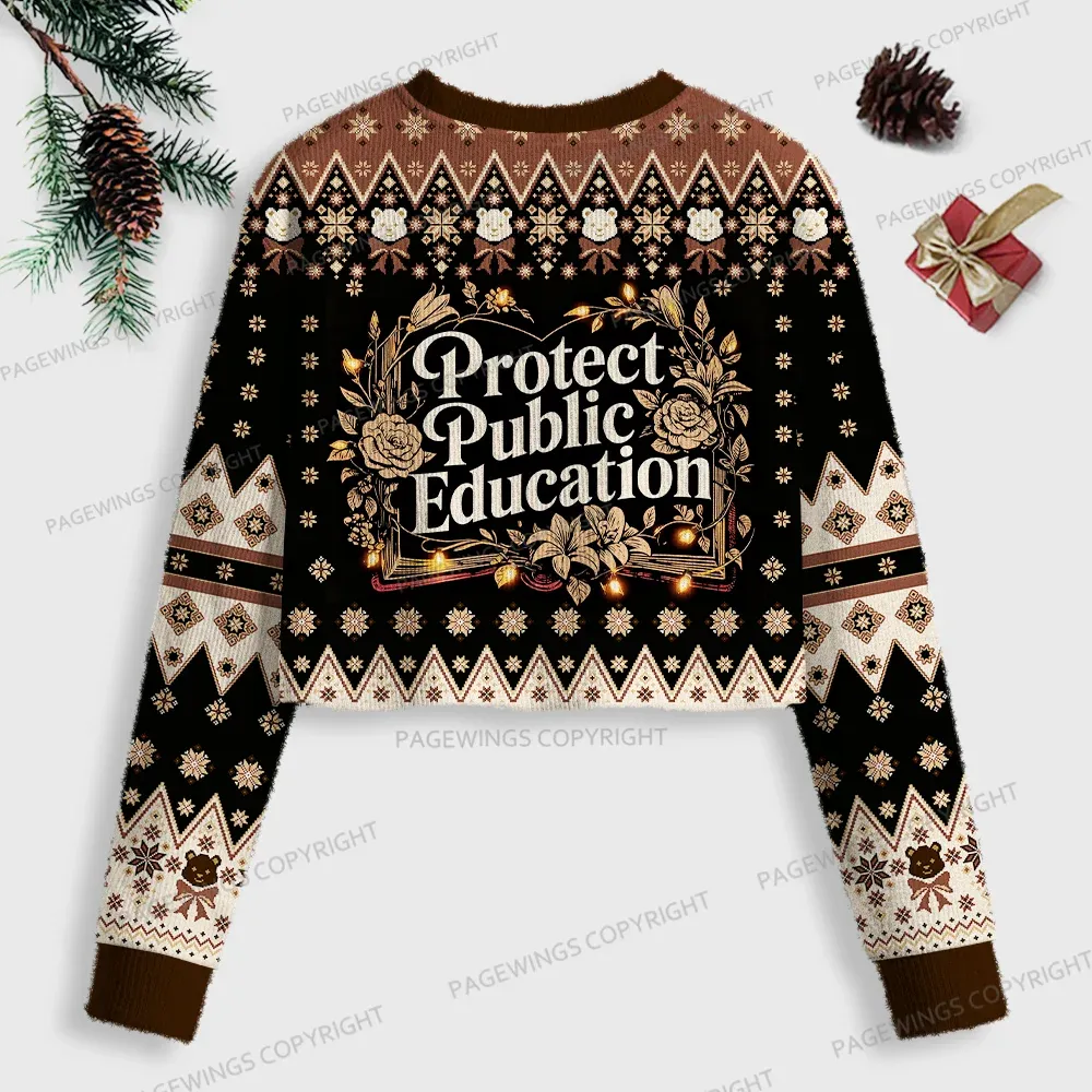 Pagewings Protect Public Education Women Ugly Crop Sweatshirt