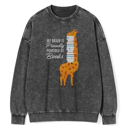 Pagewings My Brain Is Proudly Powered By Books Unisex Washed Sweatshirt