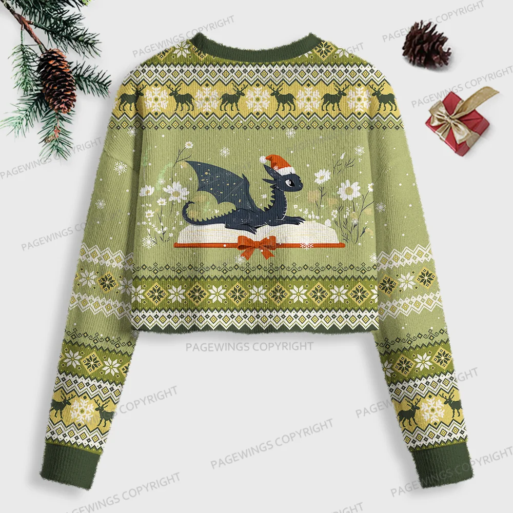 Pagewings Book Dragon Women Ugly Crop Sweatshirt