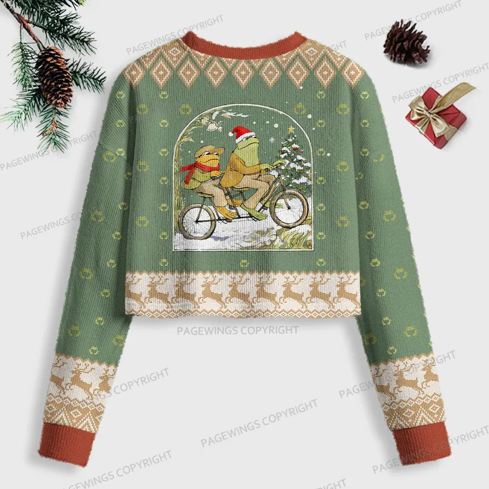 Pagewings Cozy Winter Reading Women Ugly Crop Sweatshirt