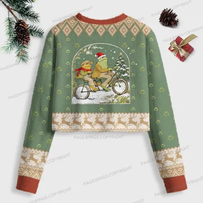 Pagewings Cozy Winter Reading Women Ugly Crop Sweatshirt