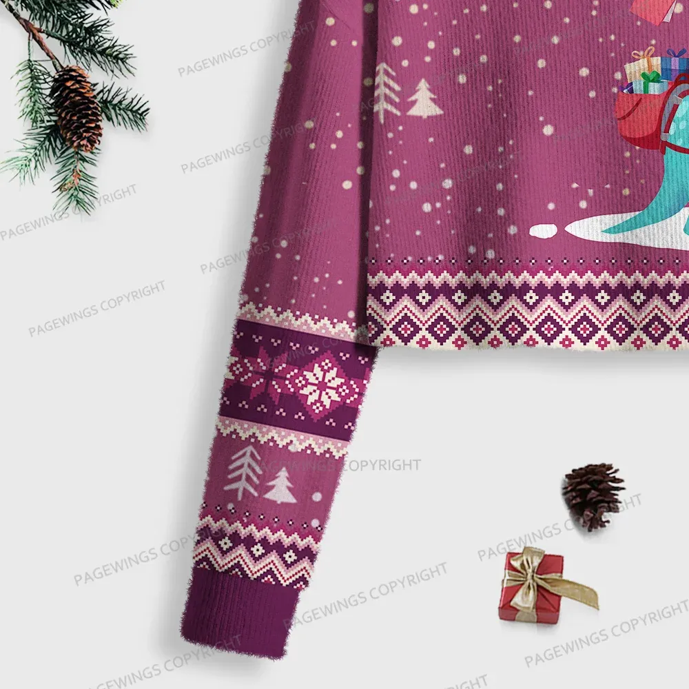 Pagewings Dinosaur Reading Women Ugly Crop Sweatshirt