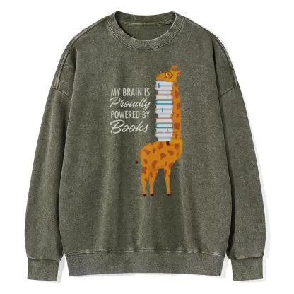 Pagewings My Brain Is Proudly Powered By Books Unisex Washed Sweatshirt