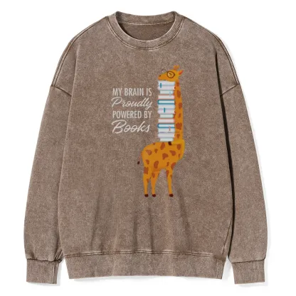 Pagewings My Brain Is Proudly Powered By Books Unisex Washed Sweatshirt