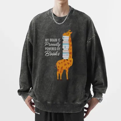 Pagewings My Brain Is Proudly Powered By Books Unisex Washed Sweatshirt