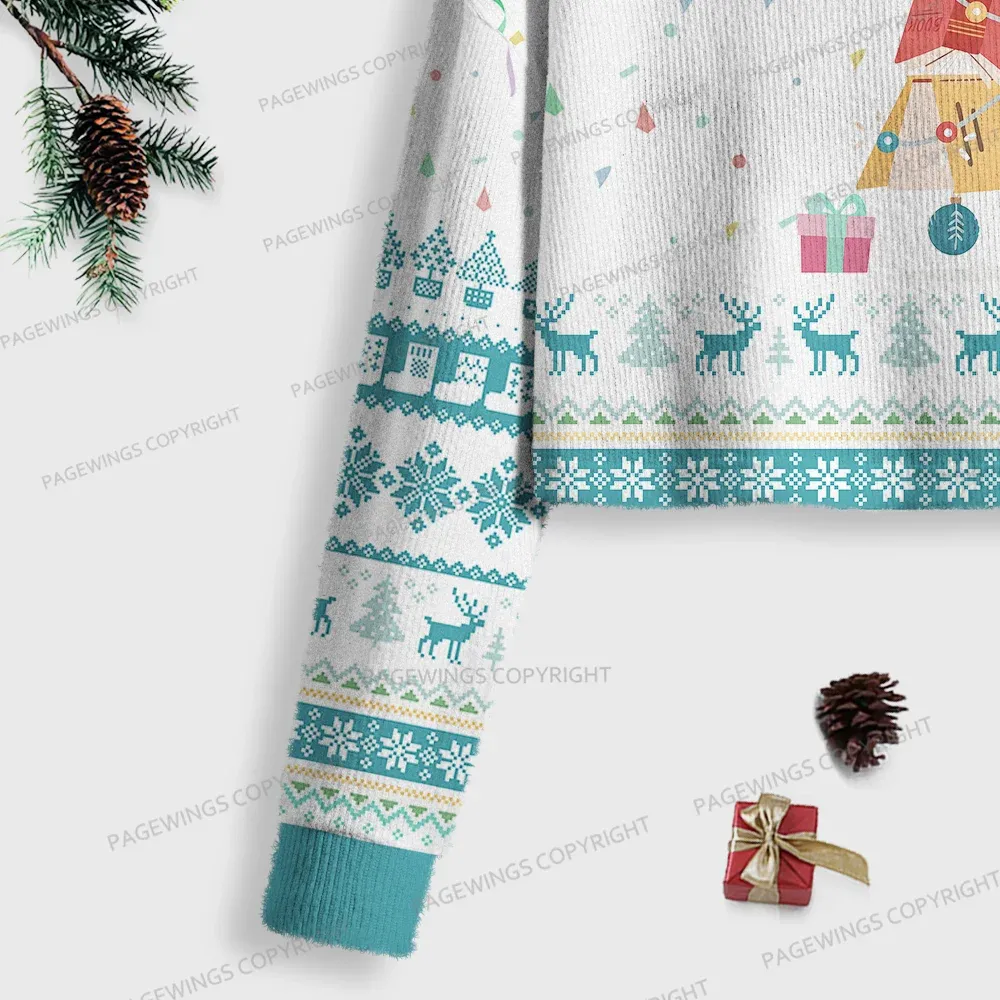 Pagewings Christmas Book Tree Women Ugly Crop Sweatshirt