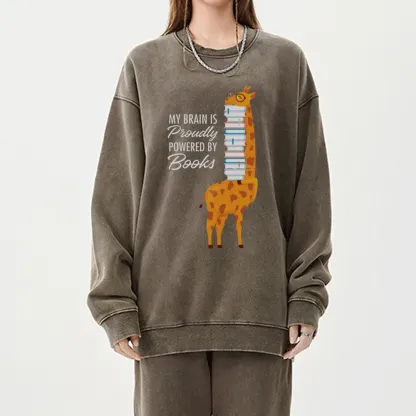 Pagewings My Brain Is Proudly Powered By Books Unisex Washed Sweatshirt