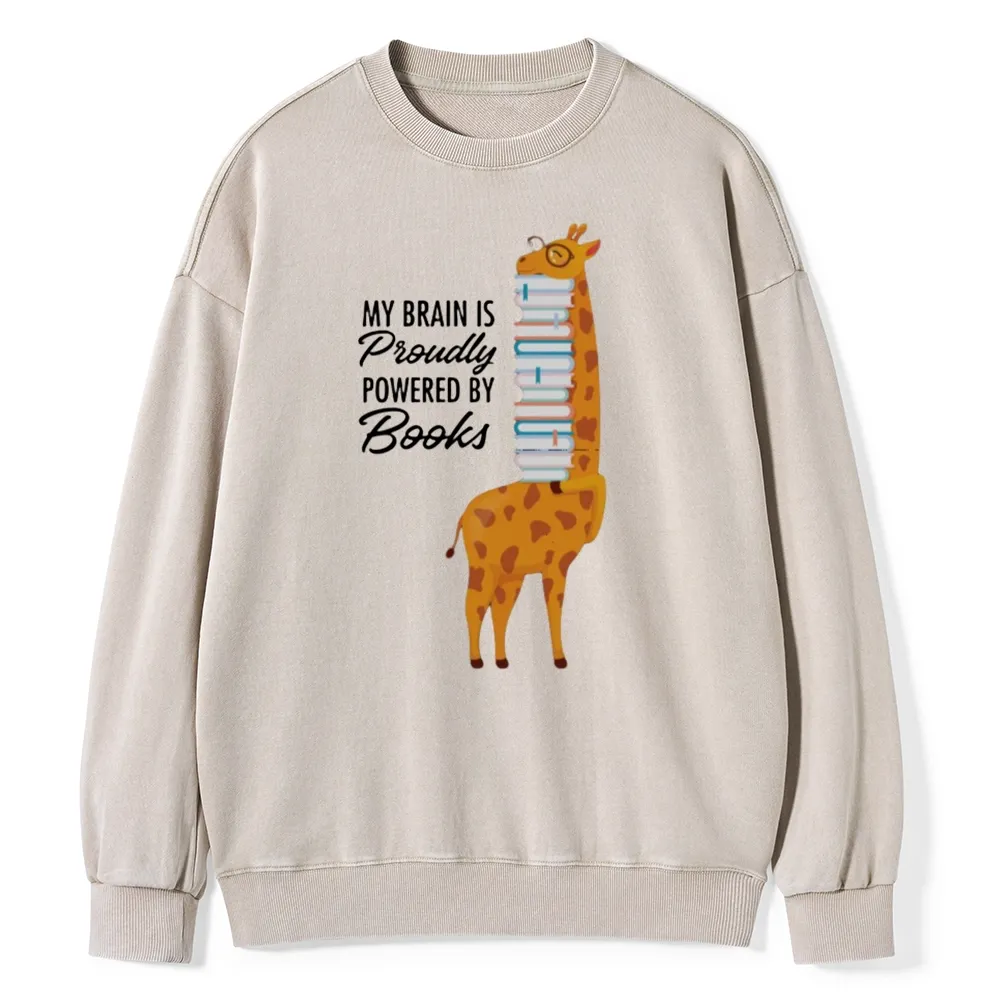 Pagewings My Brain Is Proudly Powered By Books Unisex Washed Sweatshirt