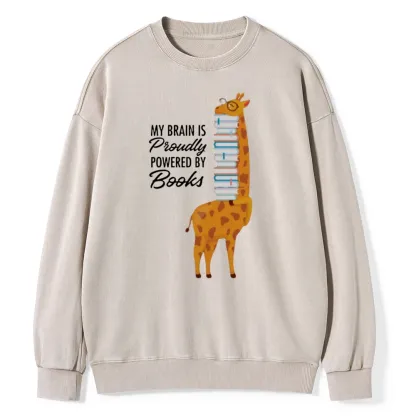 Pagewings My Brain Is Proudly Powered By Books Unisex Washed Sweatshirt