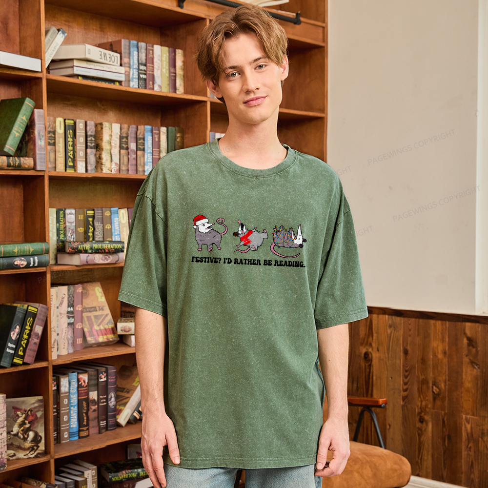 Pagewings I'd Rather Be Reading Unisex Washed T-shirt