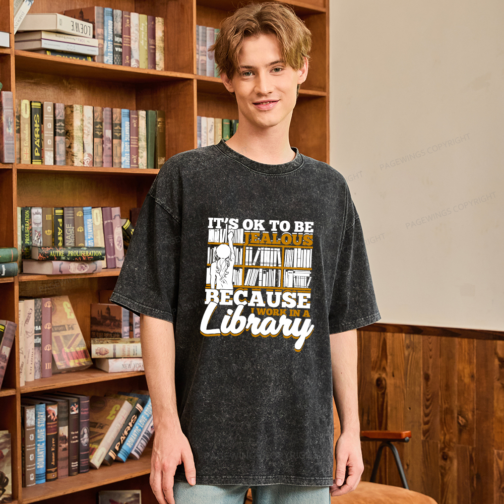 Pagewings Because I Work In A Library Unisex Washed T-shirt