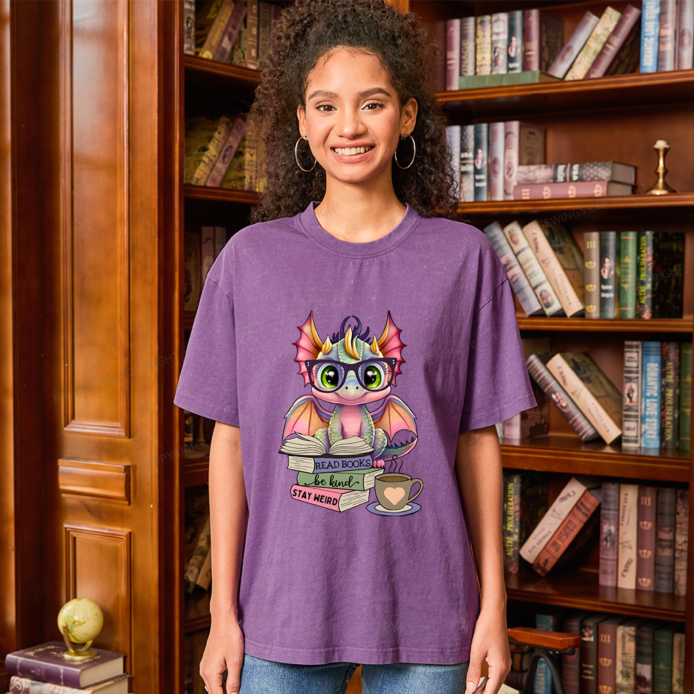 Pagewings Cute Dragon Reading Unisex Washed T-shirt