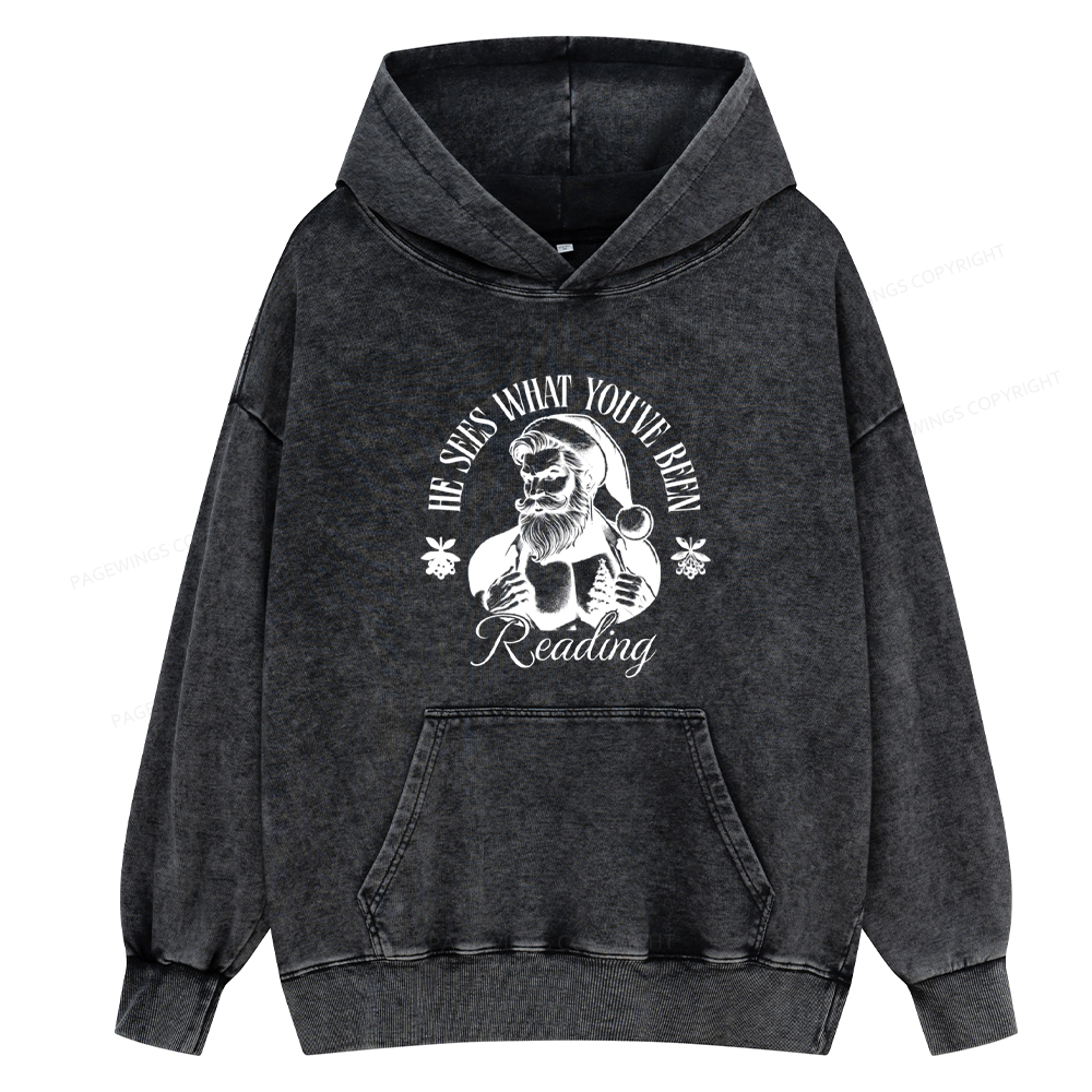 Pagewings He Sees What You've Been Reading Unisex Washed Hoodie