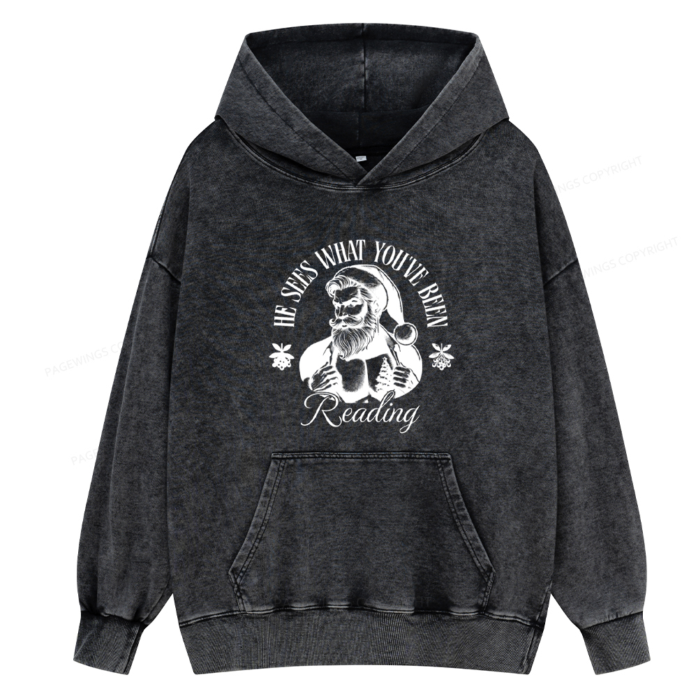 Pagewings He Sees What You've Been Reading Unisex Washed Hoodie