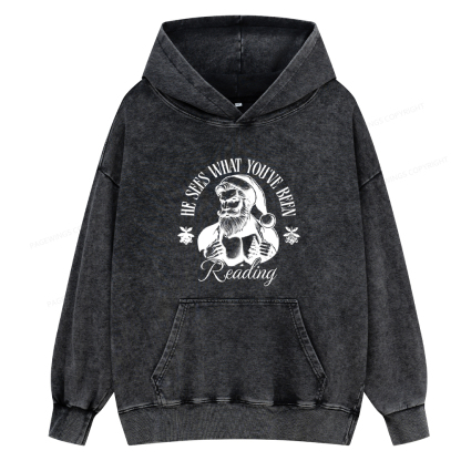 Pagewings He Sees What You've Been Reading Unisex Washed Hoodie