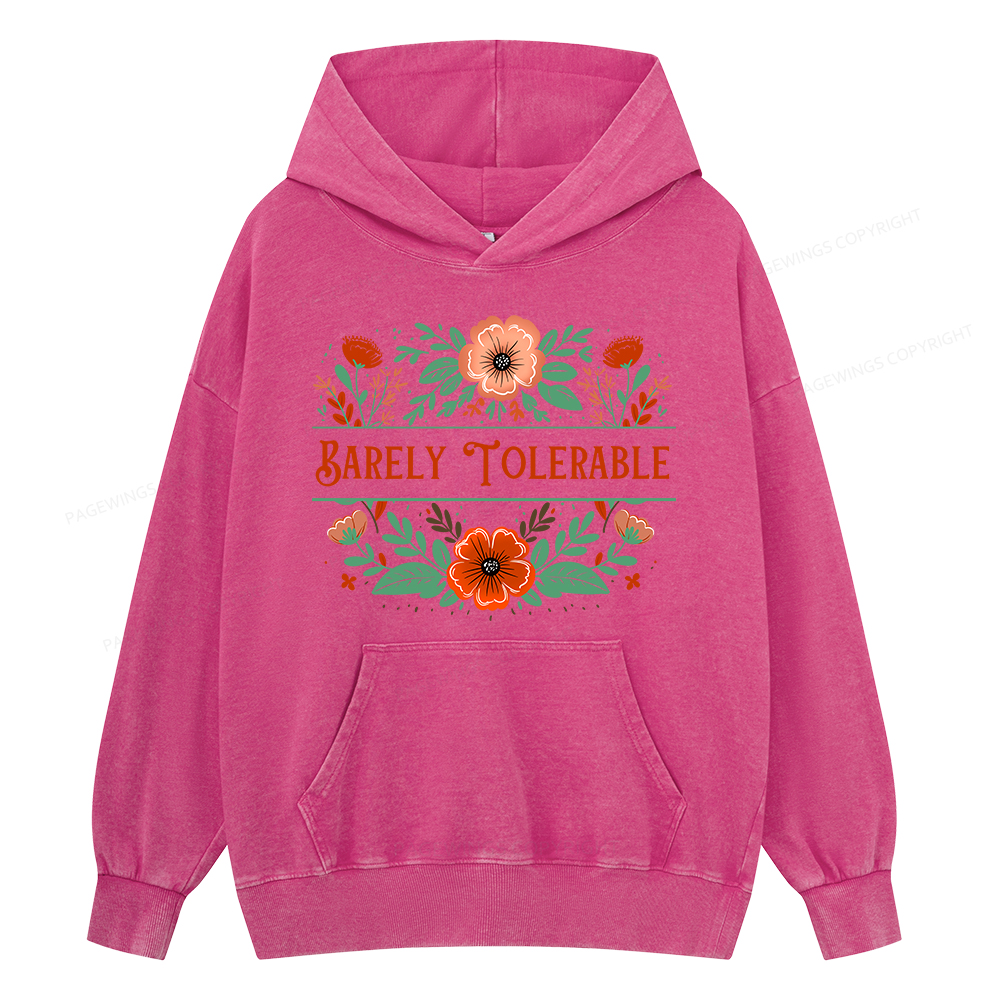 Pagewings Barely Tolerable Book Lover Bookish Unisex Washed Hoodie