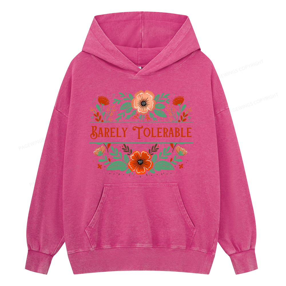 Pagewings Barely Tolerable Book Lover Bookish Unisex Washed Hoodie