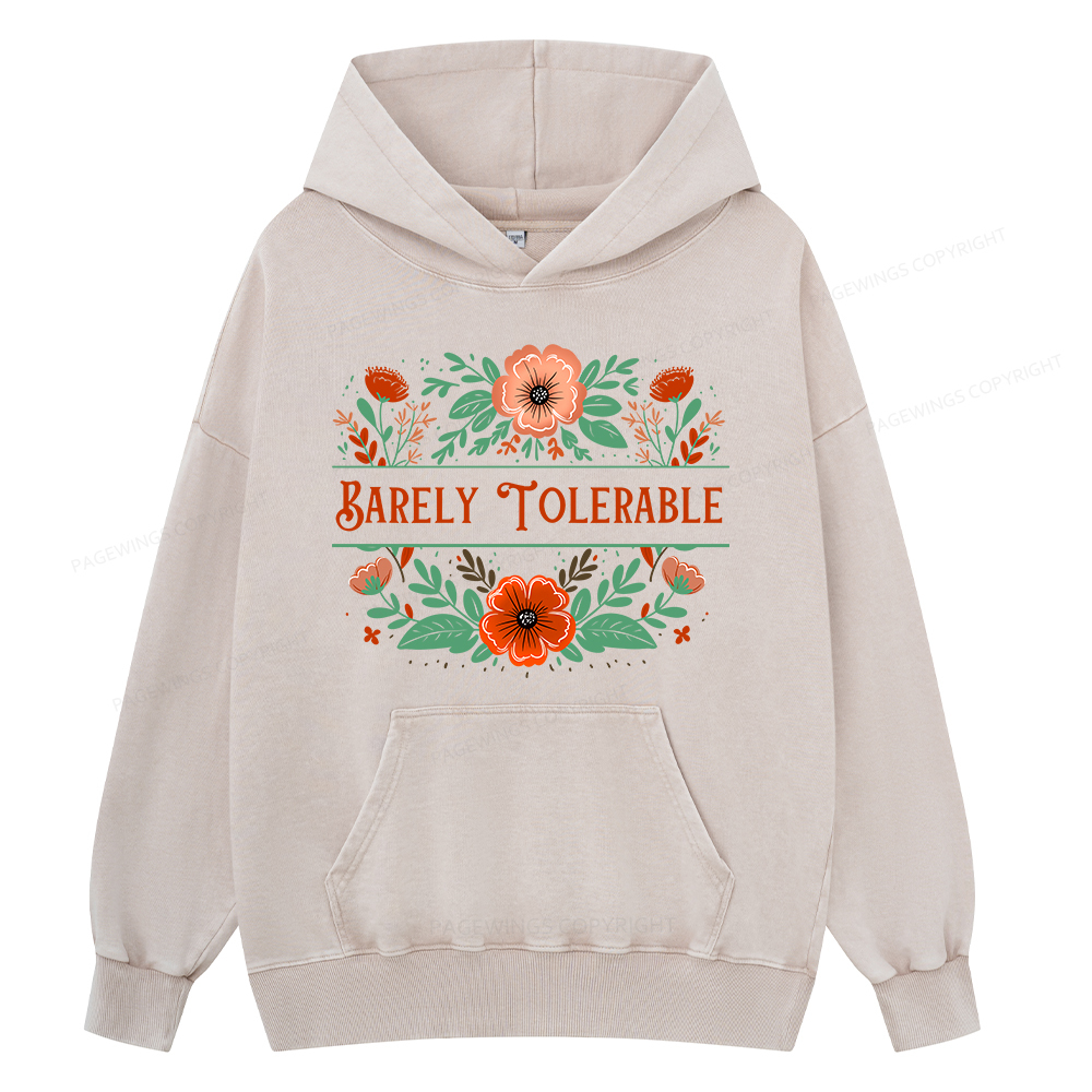 Pagewings Barely Tolerable Book Lover Bookish Unisex Washed Hoodie