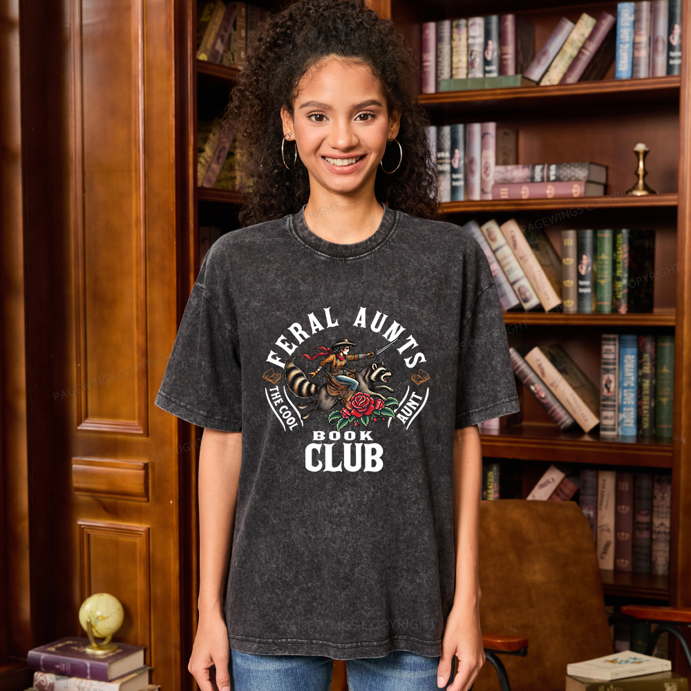 Pagewings Feral Aunt Social Book Club Unisex Washed T-shirt