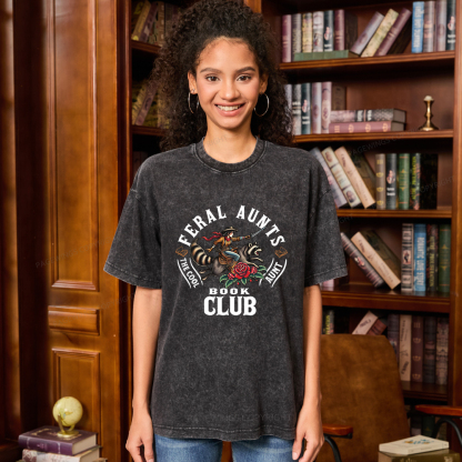 Pagewings Feral Aunt Social Book Club Unisex Washed T-shirt