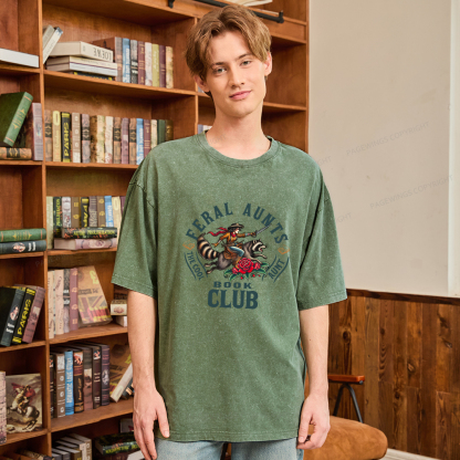Pagewings Feral Aunt Social Book Club Unisex Washed T-shirt