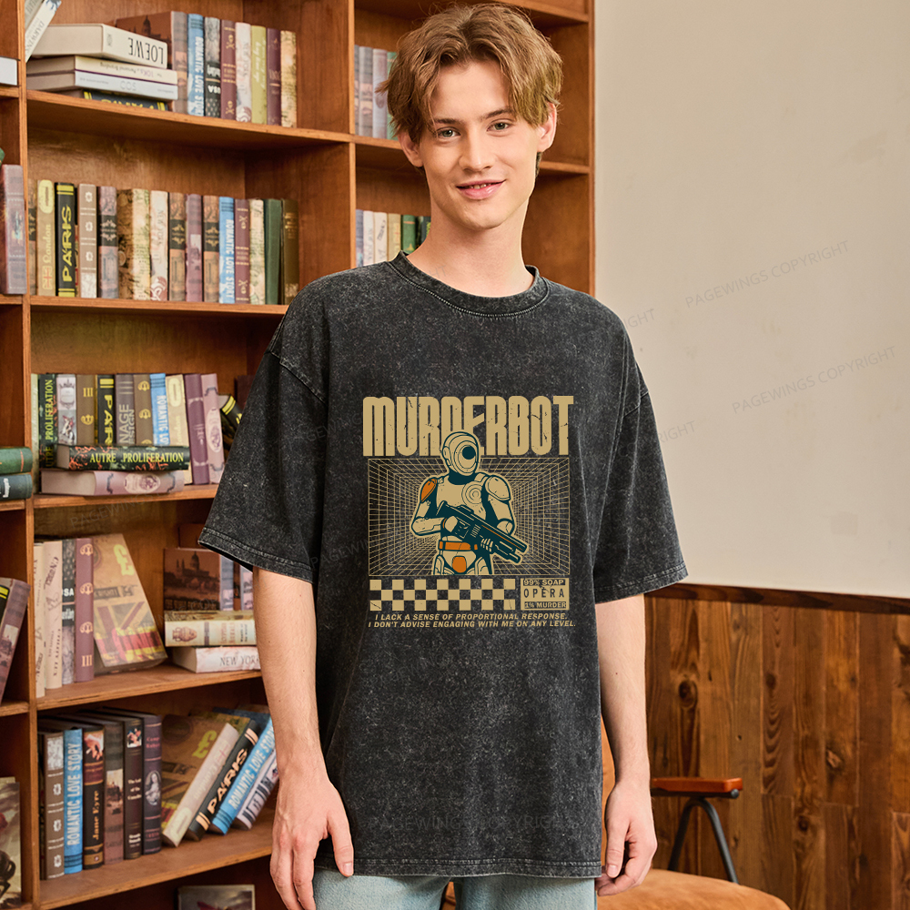 Pagewings Murderbot Unisex Washed T-shirt