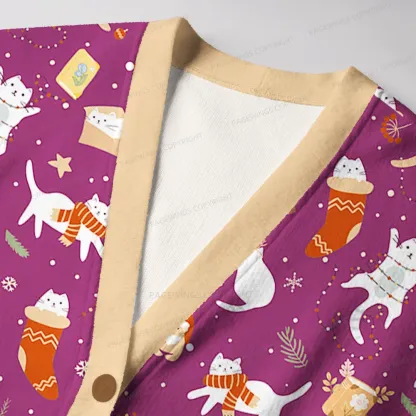 Pagewings Cats And Reading Unisex Ugly Cardigan Sweaters