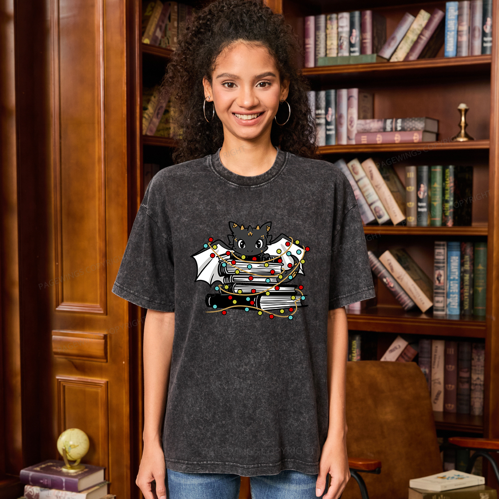 Pagewings Cute Book Dragon Holiday Unisex Washed T-shirt