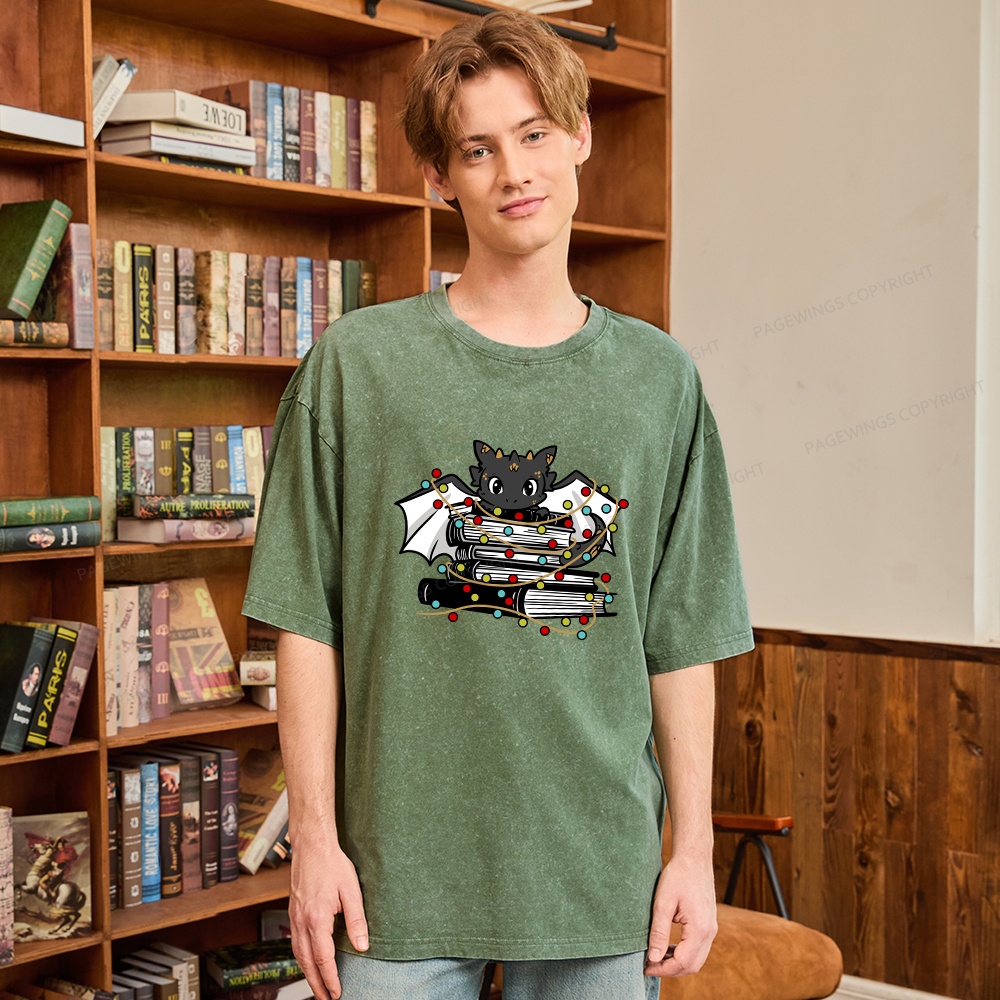 Pagewings Cute Book Dragon Holiday Unisex Washed T-shirt