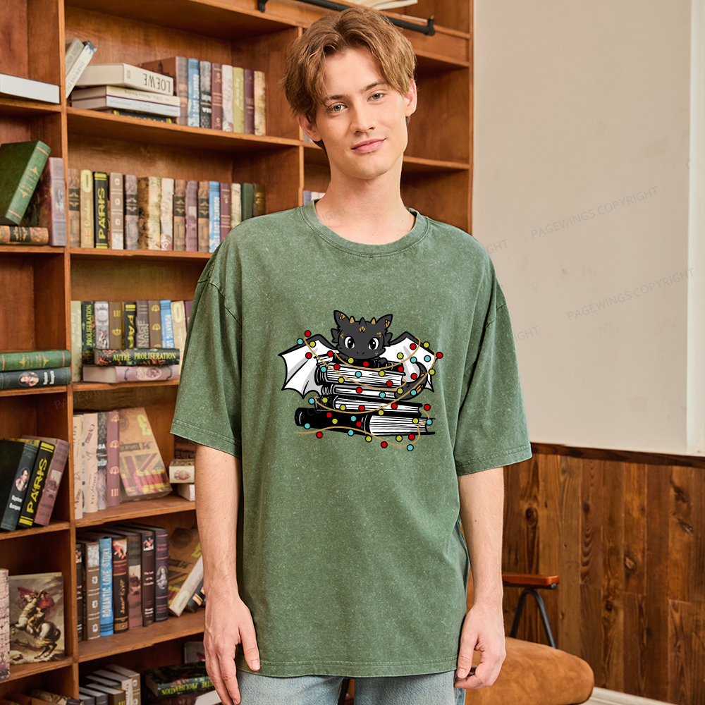 Pagewings Cute Book Dragon Holiday Unisex Washed T-shirt