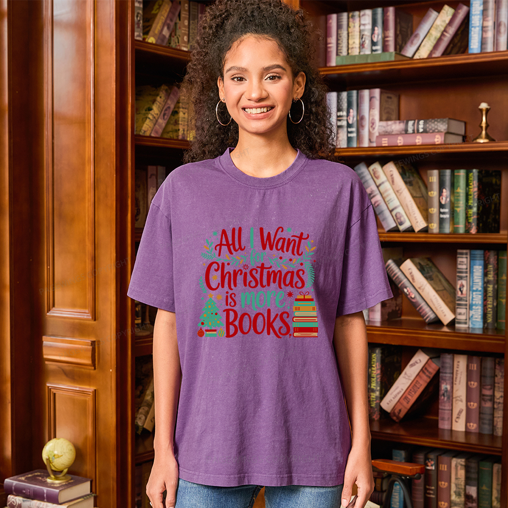 Pagewings All I Want For Christmas Is More Books Unisex Washed T-shirt