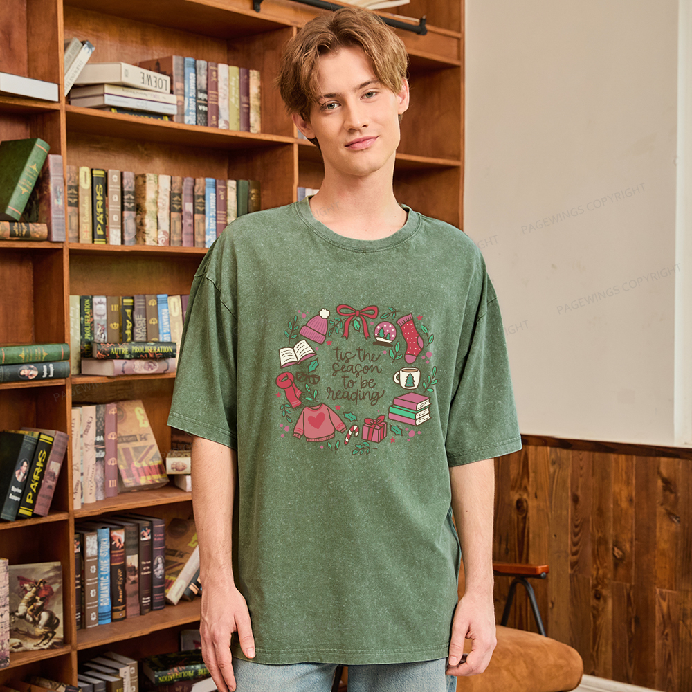 Pagewings Tis The Season To Be Reading Unisex Washed T-shirt