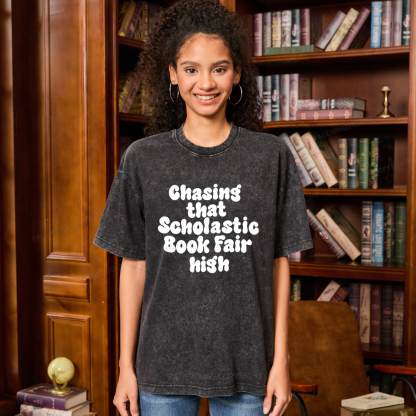Pagewings Chasing That Scholastic Book Fair High Unisex Washed T-shirt