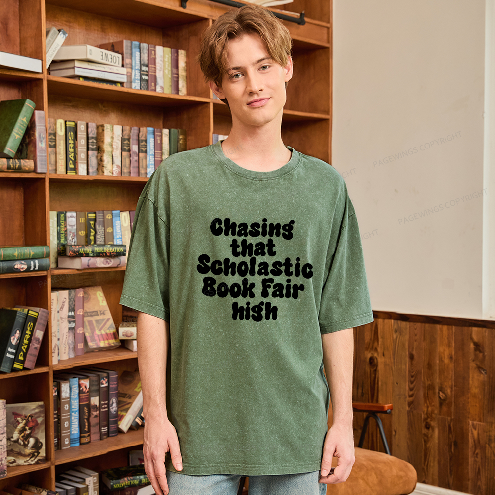 Pagewings Chasing That Scholastic Book Fair High Unisex Washed T-shirt