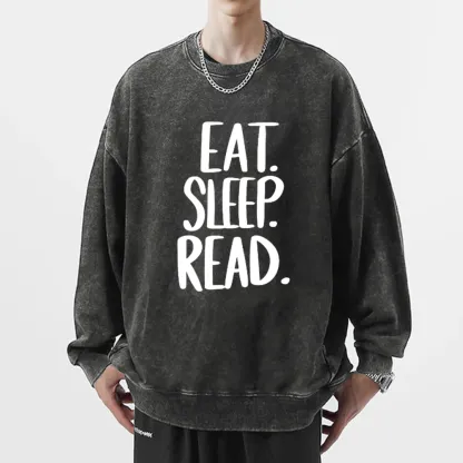 Pagewings Eat Sleep Read Unisex Washed Sweatshirt